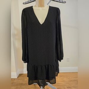 Dynamite Black and White Polka Dot Long Sleeve Dress